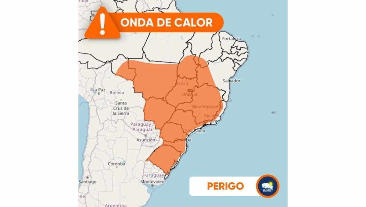 Cor laranja no mapa mostra as regiões que serão mais afetadas (Fonte: Inmet)
