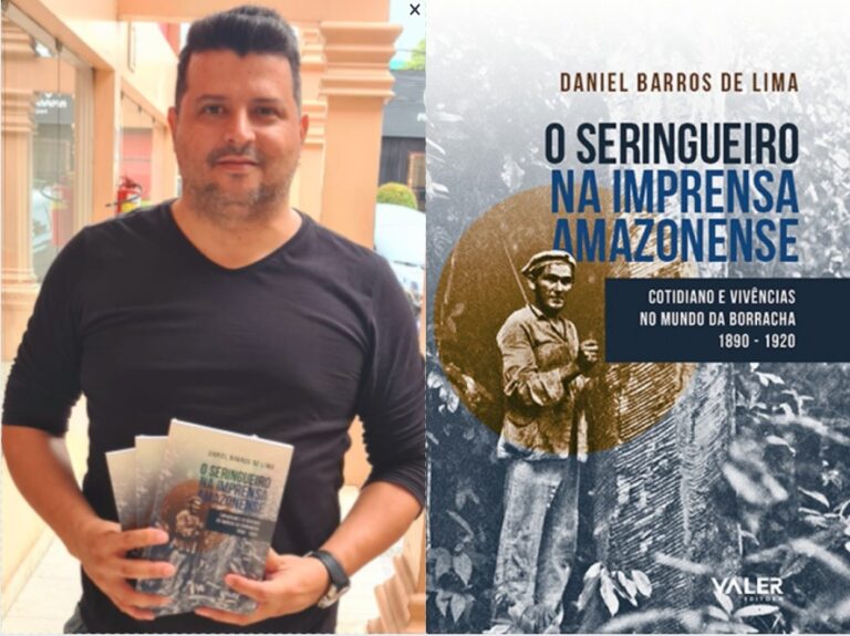 O autor, Daniel Lima e a obra, "O seringueiro na imprensa amazonense"
